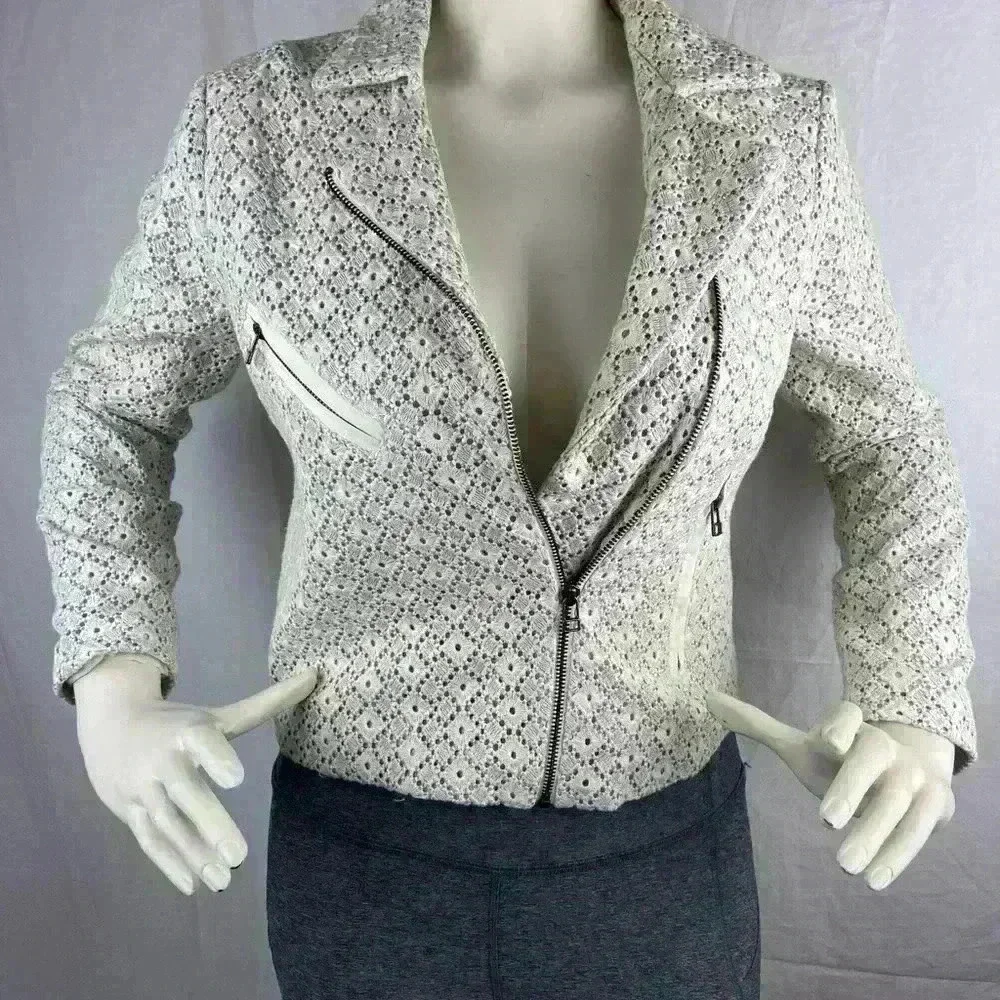 Dolan anthropologie Rossi Eyelet ivory blue moto jacket s small boho festival - Picture 5 of 10